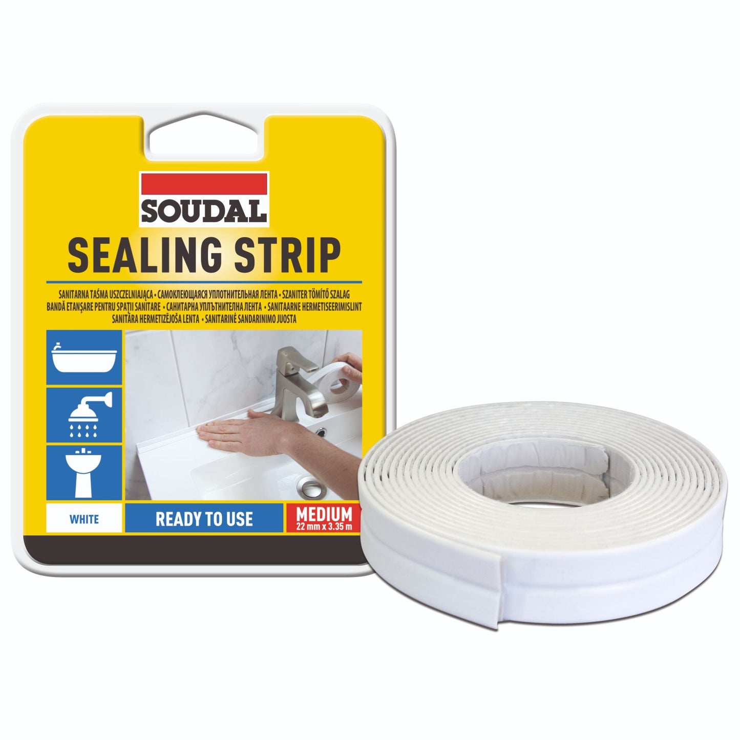 Bandă Etanșare Soudal 22 mm x 3.35 m - Alb, pentru Chiuvetă și Cadă