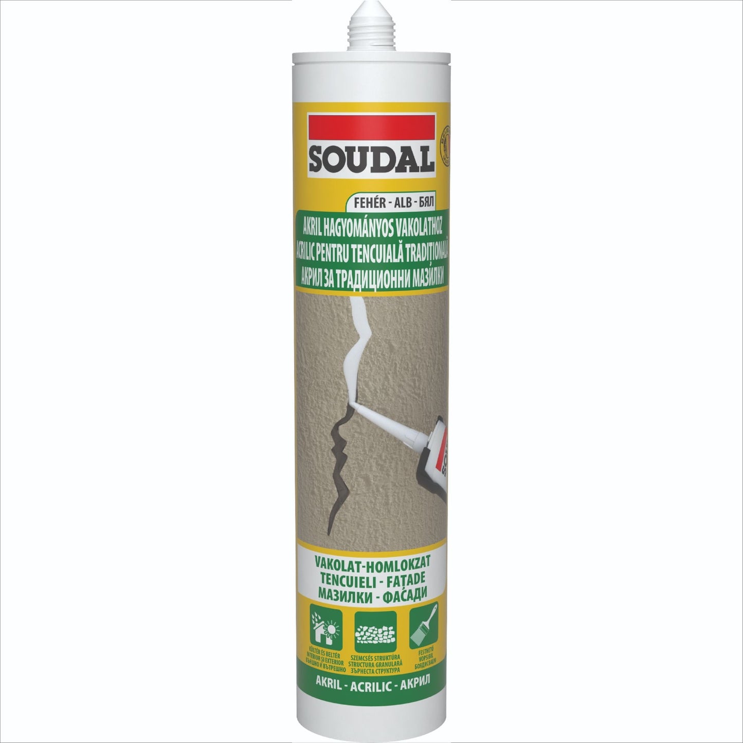 Silicon Acril Soudal 280 ml - Alb, pentru Fațade