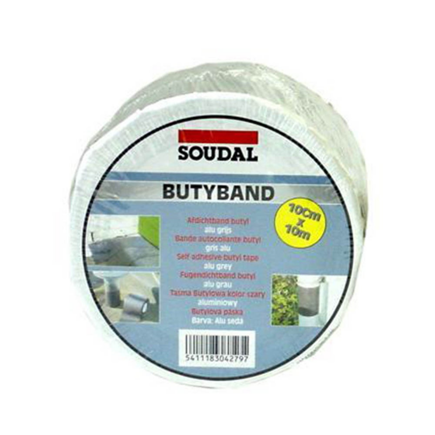 Bandă Butilică Soudal Butyband-Aluminiu 10cm x 10m pentru Etanșare și Protecție împotriva Intemperiilor